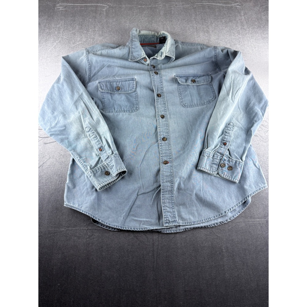 St John's Bay Men Large Blue Denim Button Down Shirt Long Sleeve Cotton Workwear